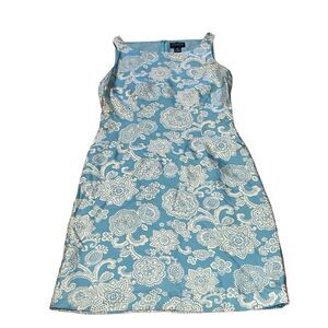 Ann Taylor Petites Silk Dress, blue white floral, sleeveless, 6P